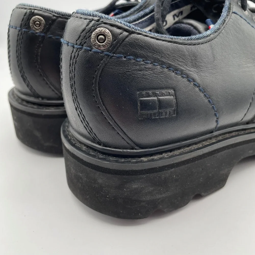 Vtg Y2K Tommy Hilfiger‎ Oxford Shoes Black Leather Lug Sole Mens 9 Grunge Street